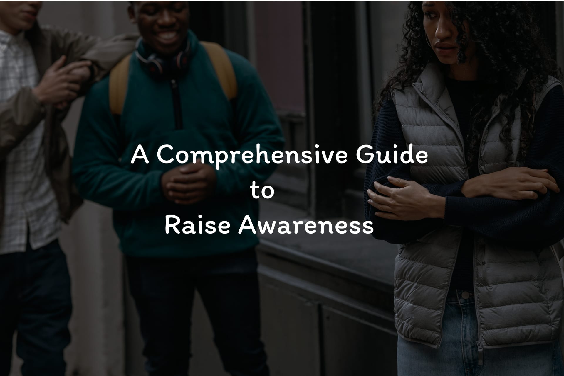 Official UJ harassment awareness image: a young woman standing apart while two men talk nearby